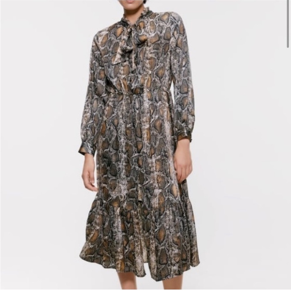 Zara Snake Print Ruffle Bottom Dress